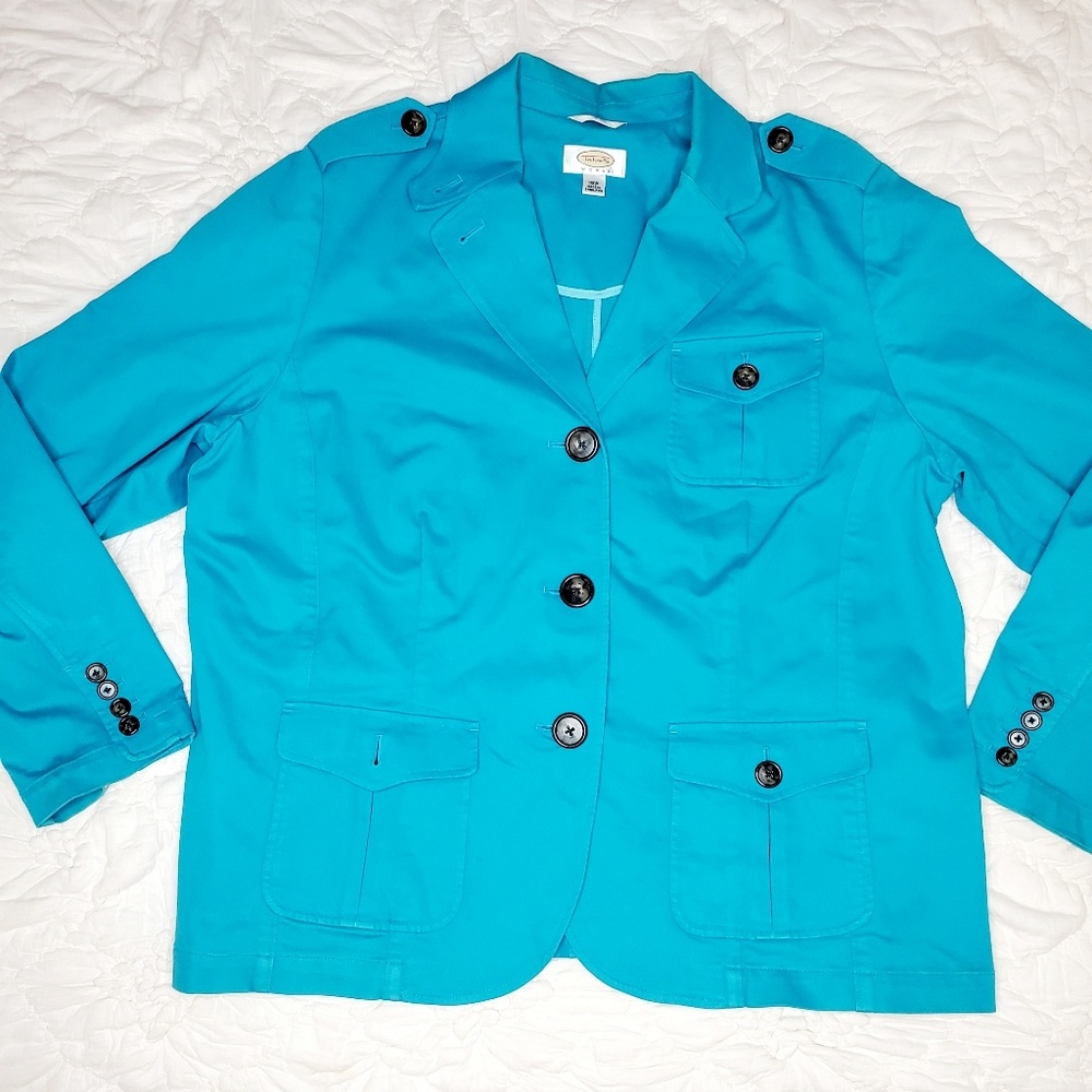 Talbots Cotton 3 Button Turquoise Jacket